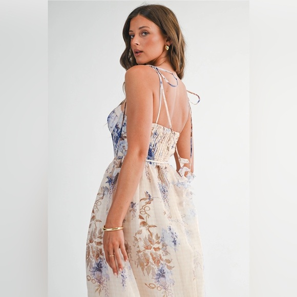 Endless Blu Floral Chiffon Tie-Strap Midi Dress - Picture 5 of 6